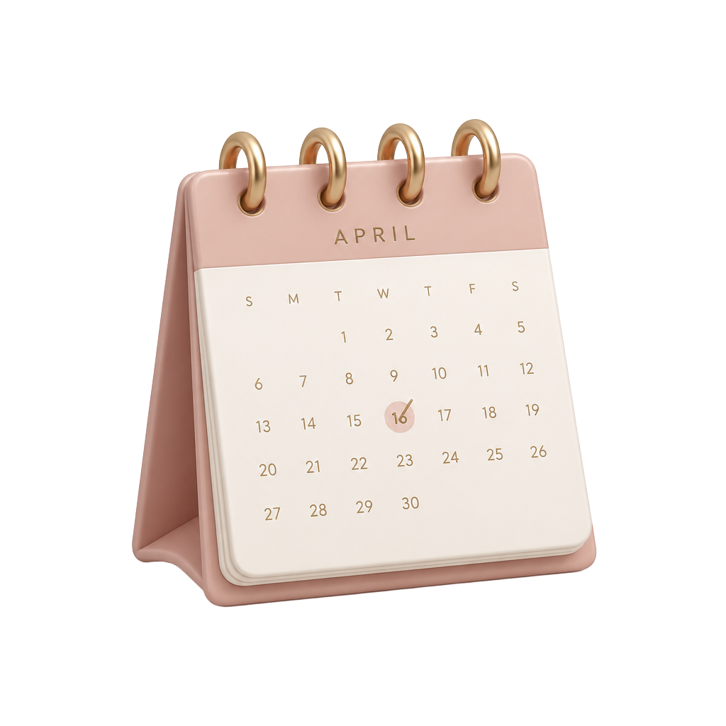 Pink desk calendar with a marked date